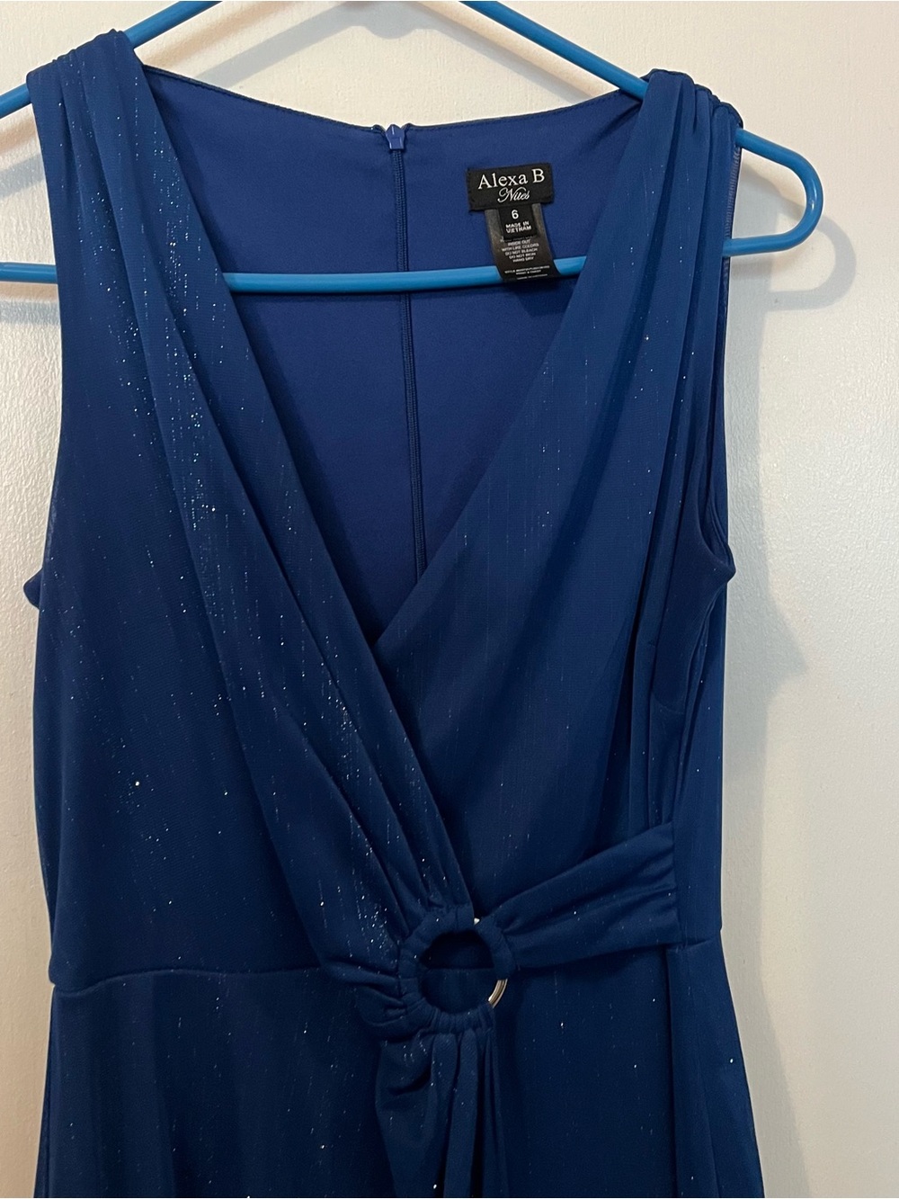 Blue Sleeveless V-Neck Evening Dress